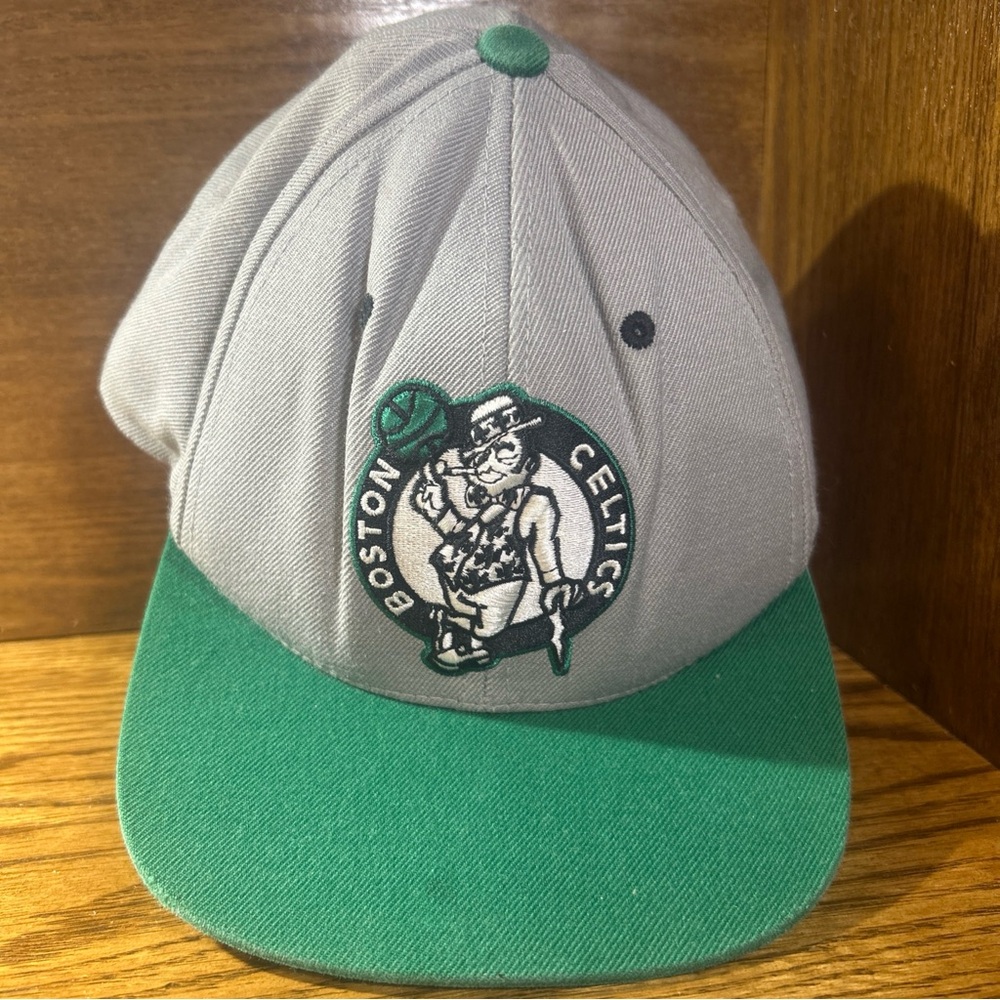 Boston Celtics Mitchell & Ness NBA Snapback Hat Cap 3D Logo Gray Wool Green
